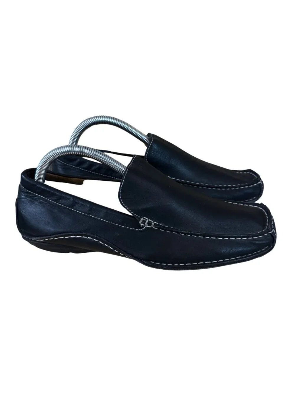 Steve Madden Size 8.5 Upper Leather Slip-On Loafers Contrast Stitching Black
